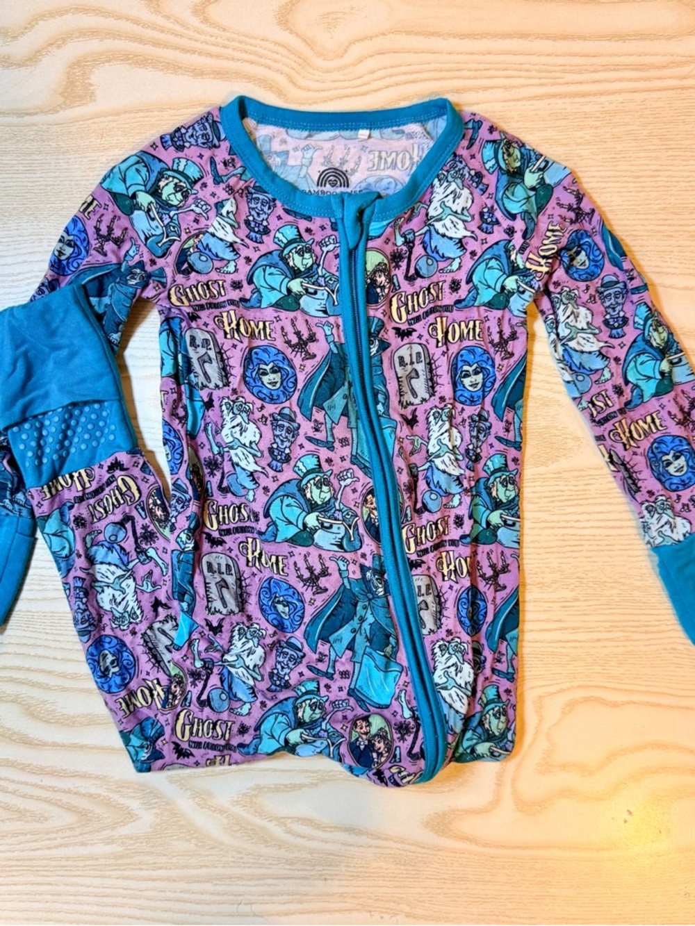 Haunted Mansion Purple & Teal Ghost Print Zippy Pajamas (6-12 months)